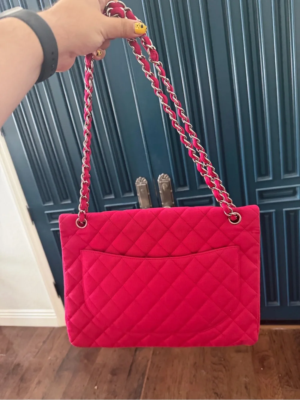 Jumbo CHANEL Quilted Classic Flap Bag in Hot Pink Jersey